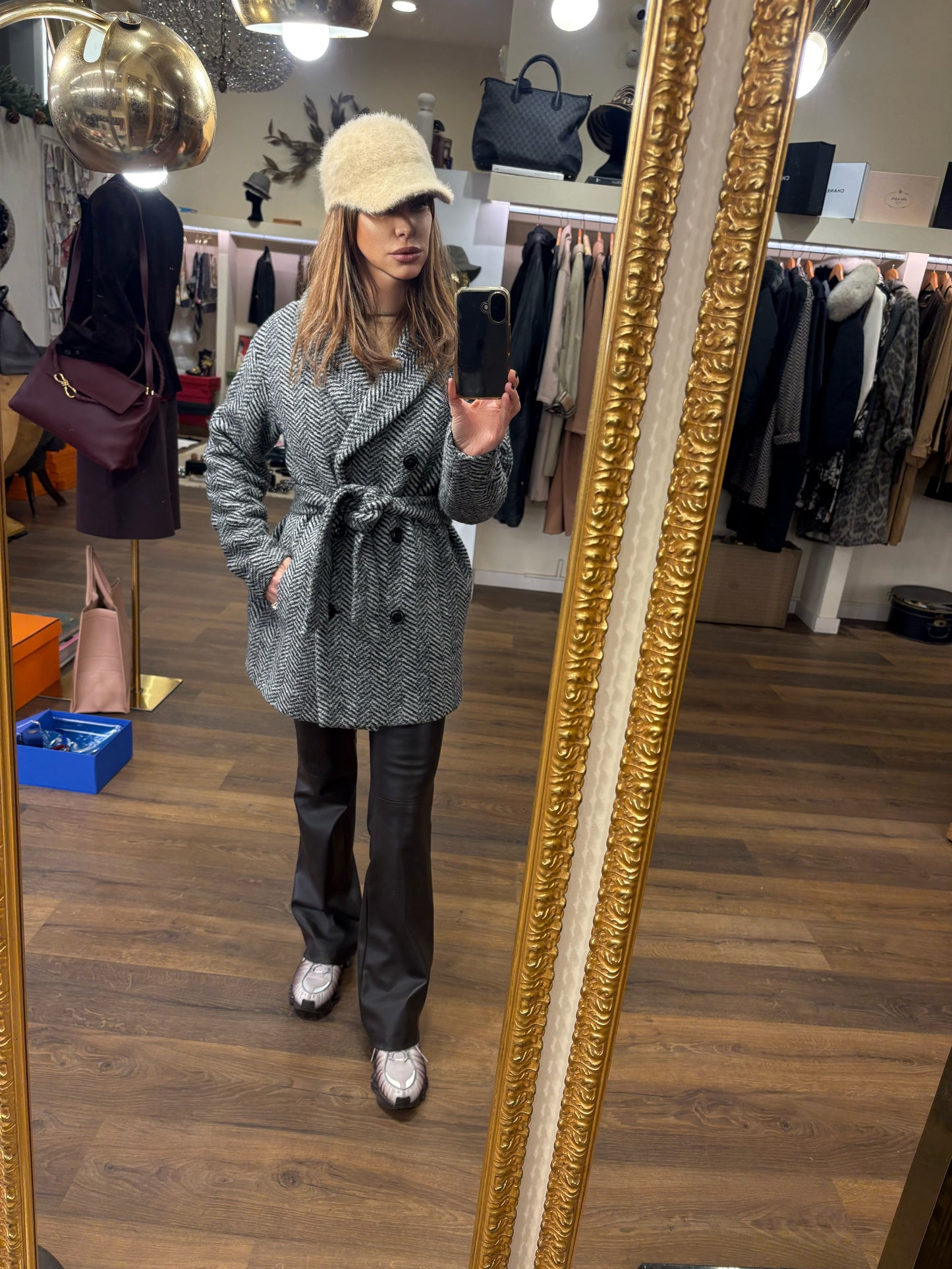 Woolrich cappottino tweed in lana resca doppio petto xs