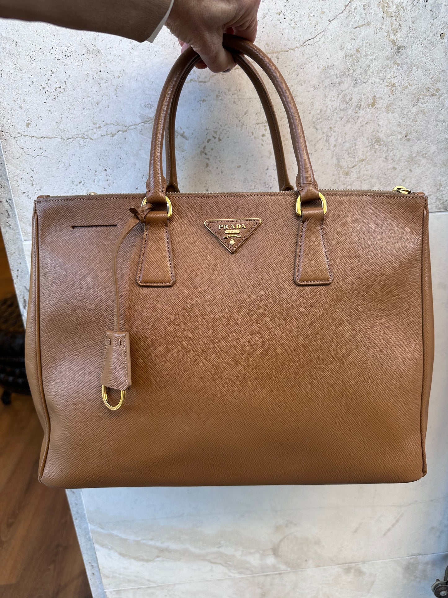 Prada  Galleria tote hand bag saffiano cammello