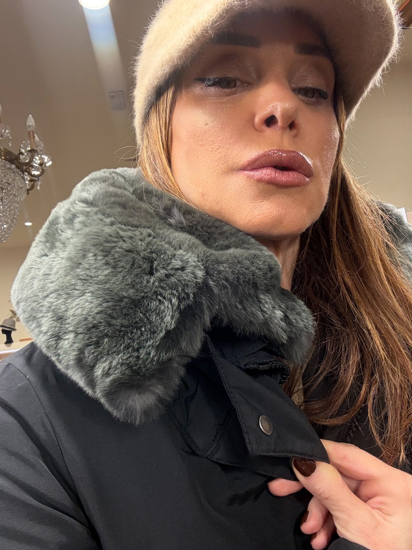 Woolrich parka Bow Bridge nero in tessuto Ramar e pelliccia vera tg44