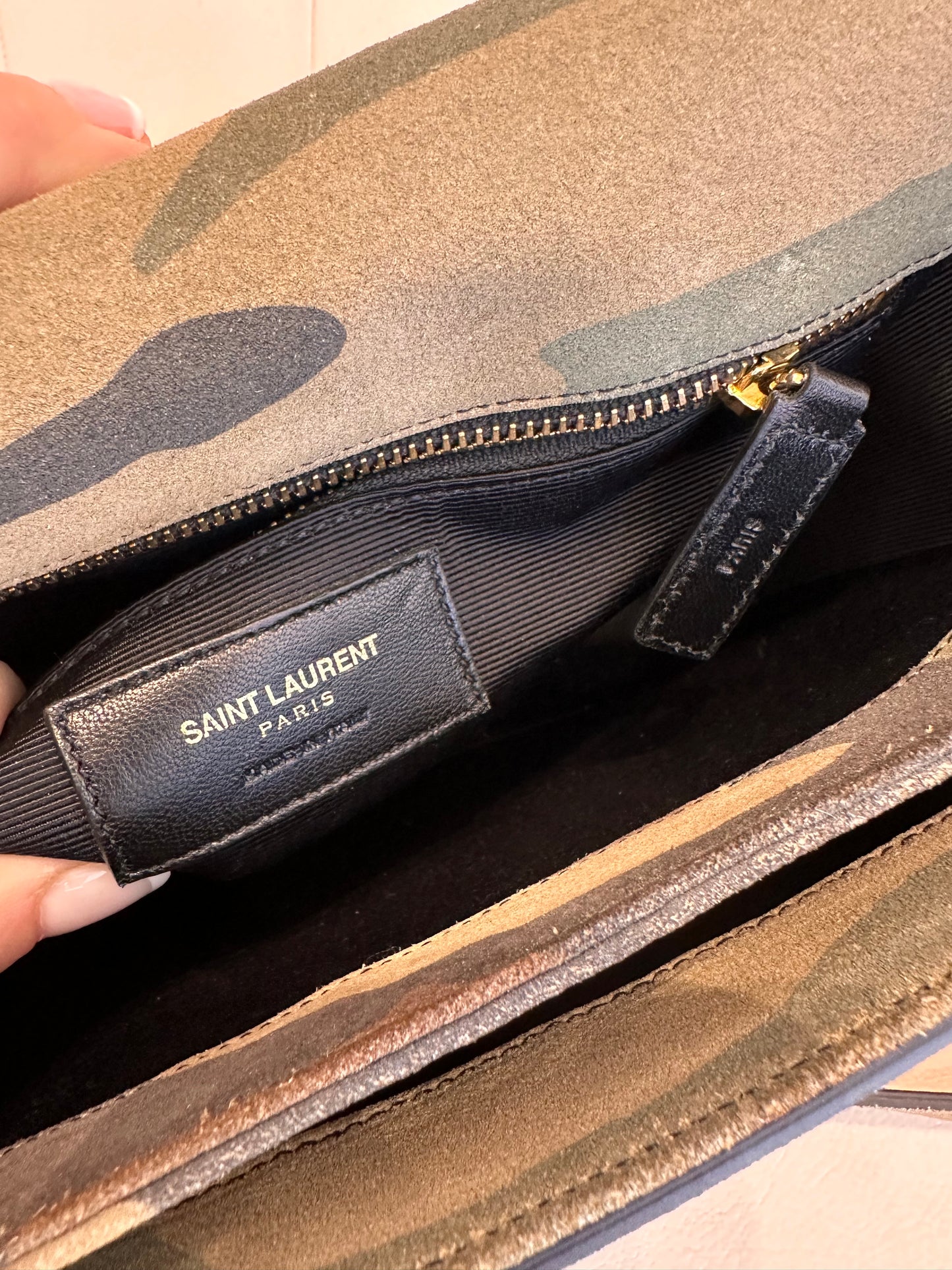 Ysl borsa Universite’ in camoscio camouflage