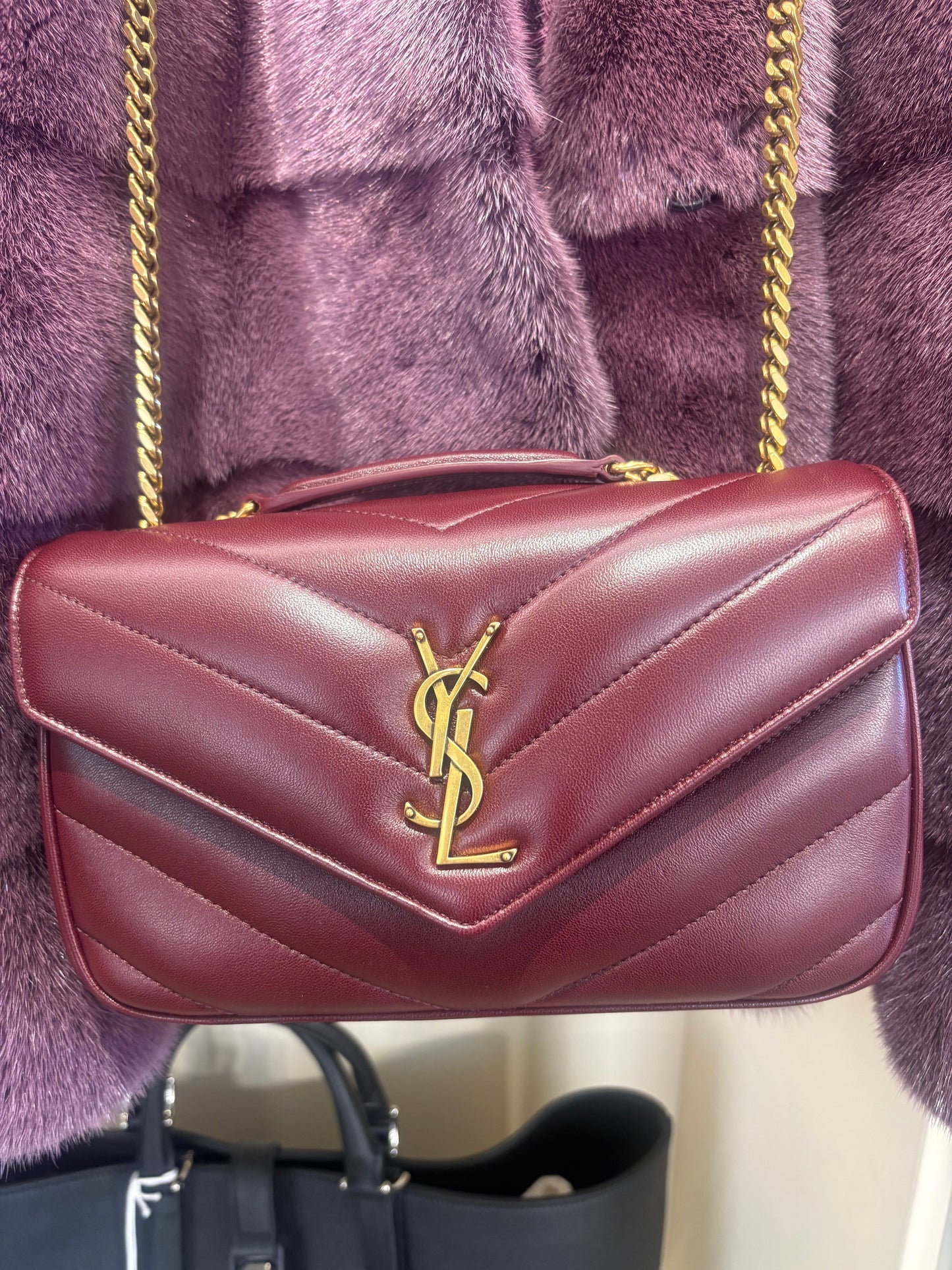 Ysl Loulou small in pelle trapuntata rouge cabernet . Nuova