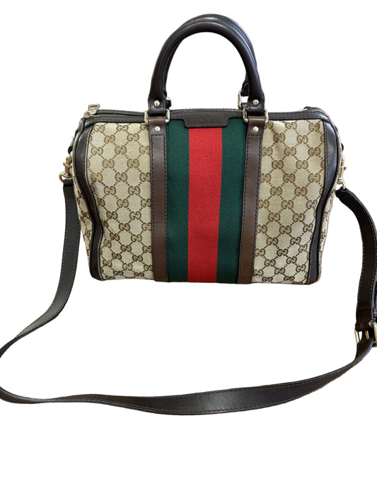 Gucci  bauletto Vintage Web Boston Bag in Tela GG e Pelle Moro