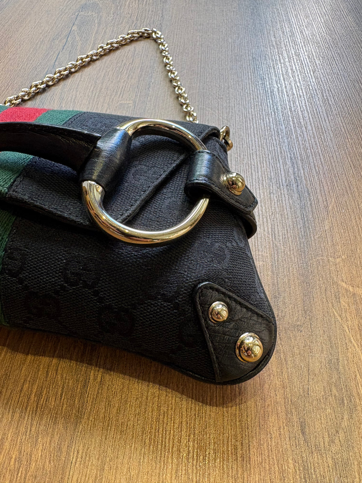 Gucci Borsa a Spalla Gucci Horsebit Chain Clutch in Tela GG Monogram e Nastro Web ( Tom Ford 2004)