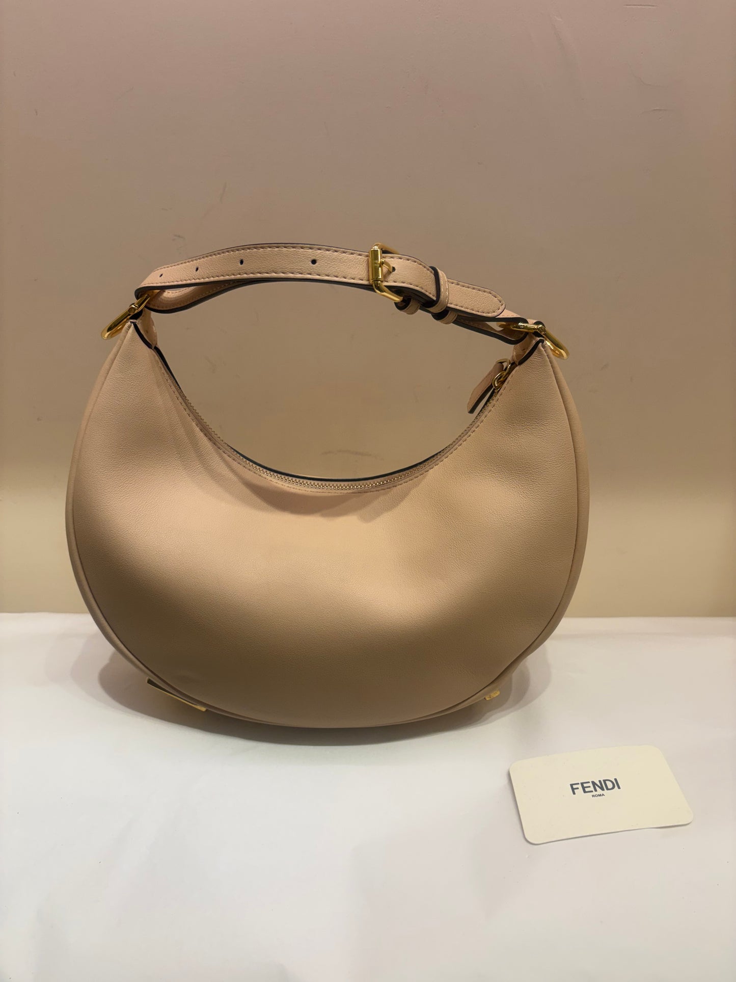 Fendigraphy piccola borsa Hobo in pelle rosa
