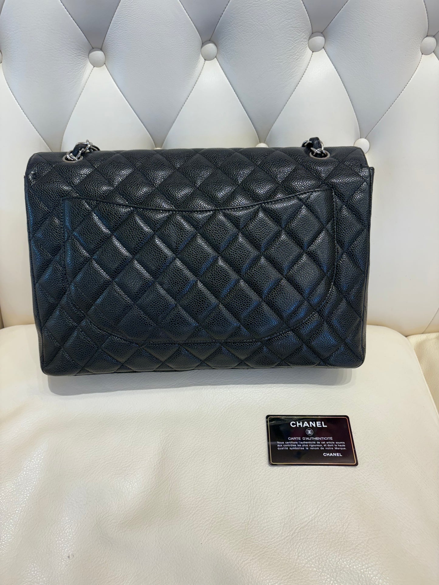 Chanel borsa maxi Jumbo cavier nero metallo silver
