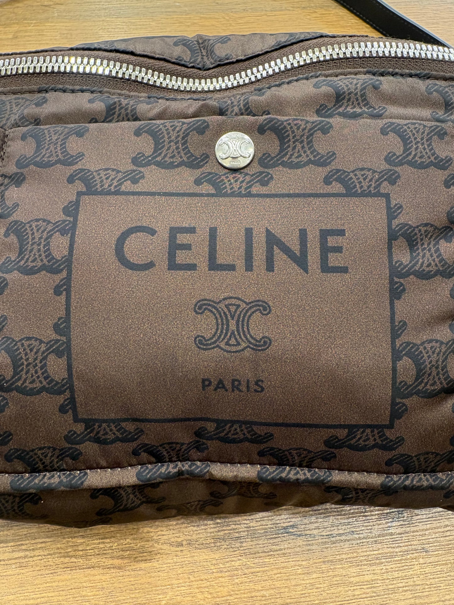 SLING BAG CELINE IMBOTTITA IN NYLON E PELLE DI VITELLO - MARRONE/NERO
