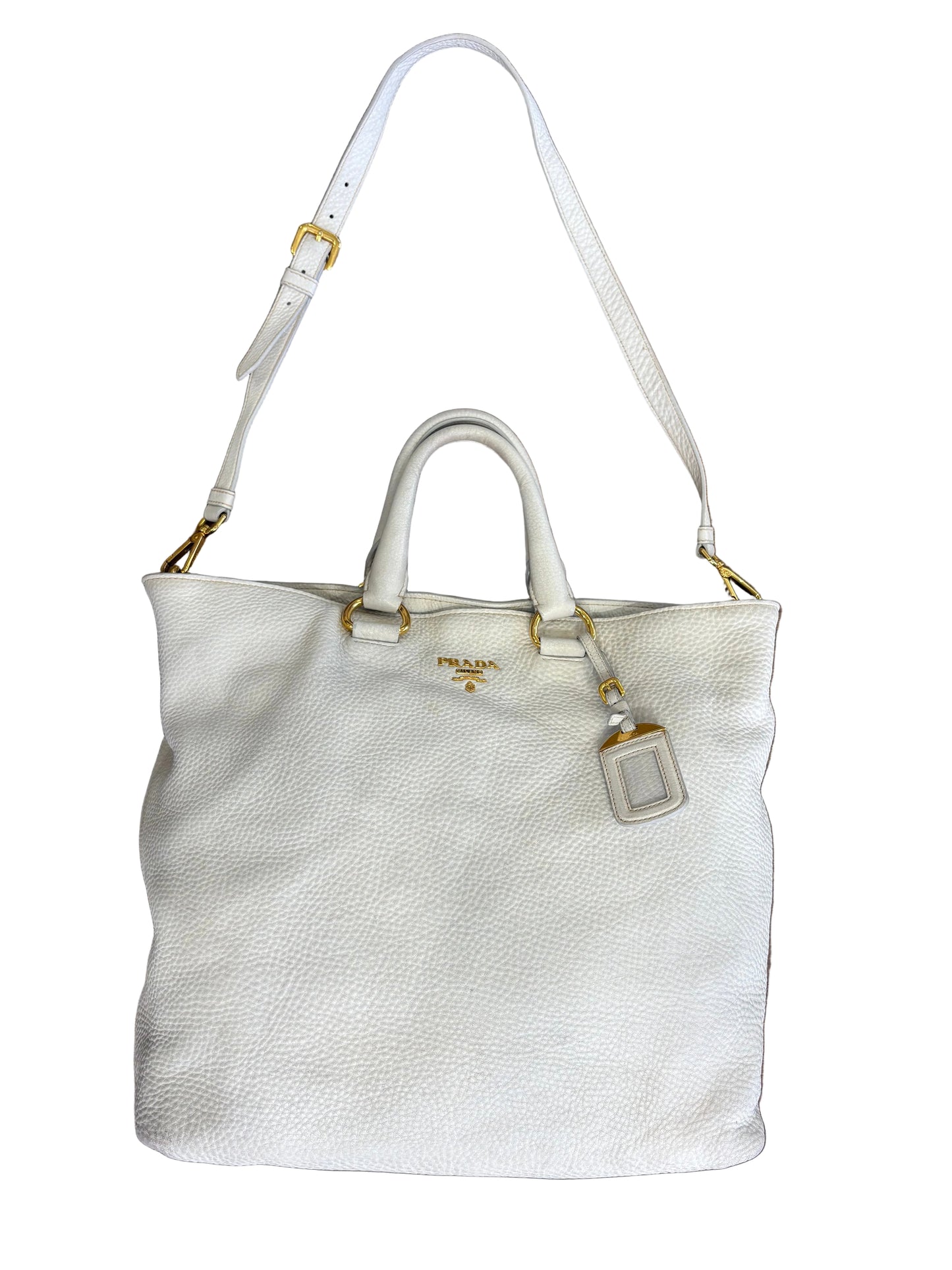 Prada shopping bag pelle martellata bianca