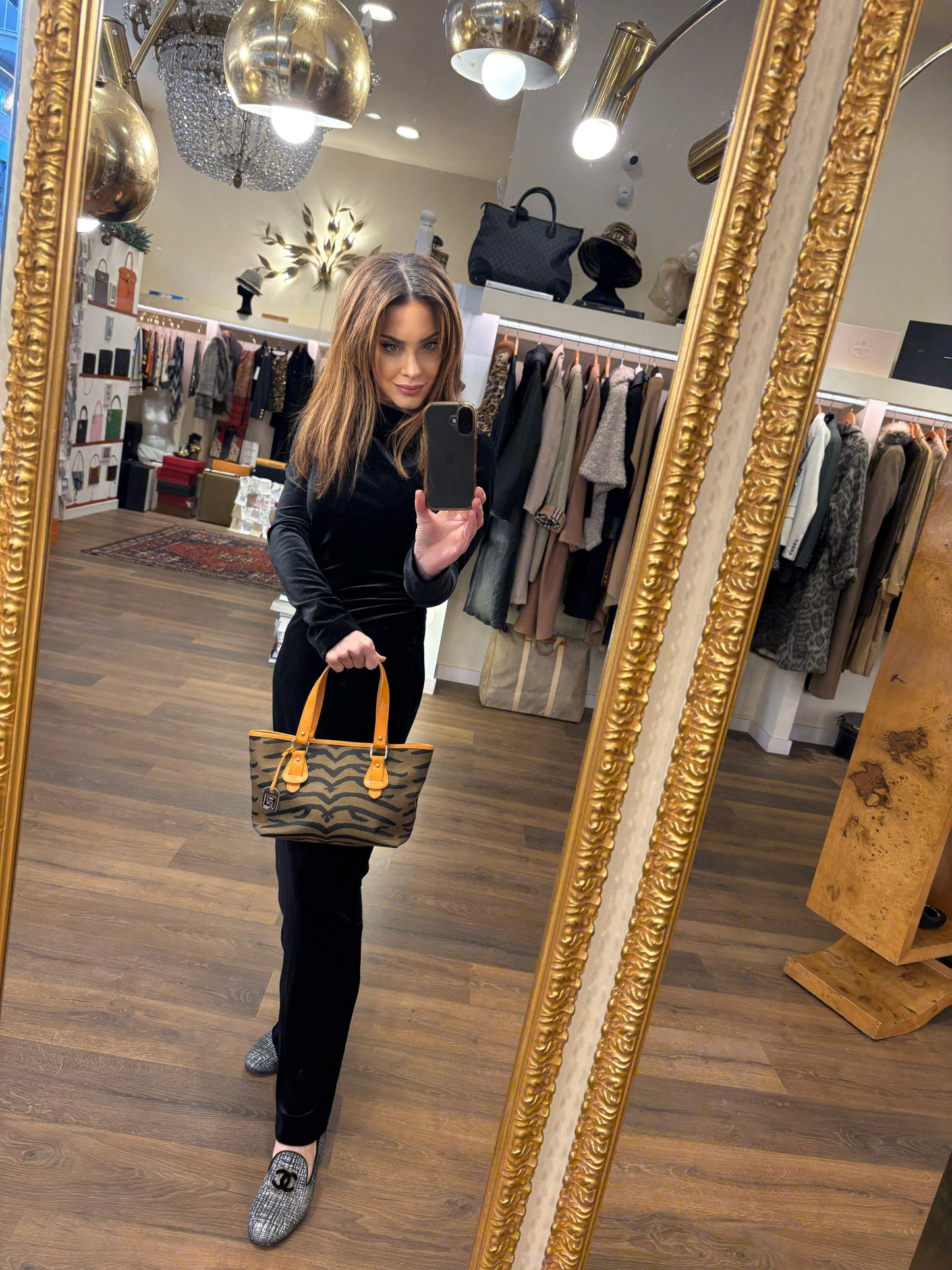 Fendi piccola borsa a mano tela e pelle