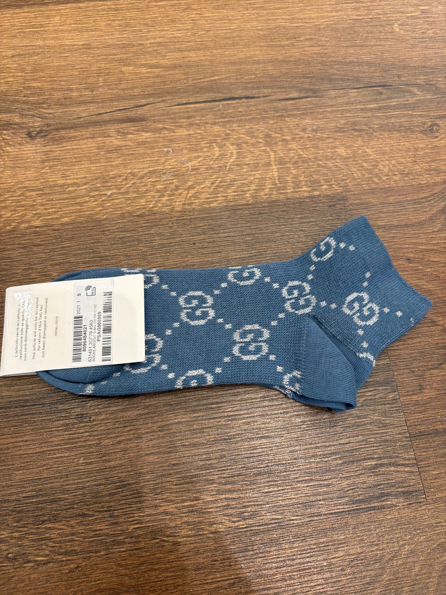 Calzini Corti Gucci in Lamé con Monogramma GG - Azzurro (tgS) Nuovo