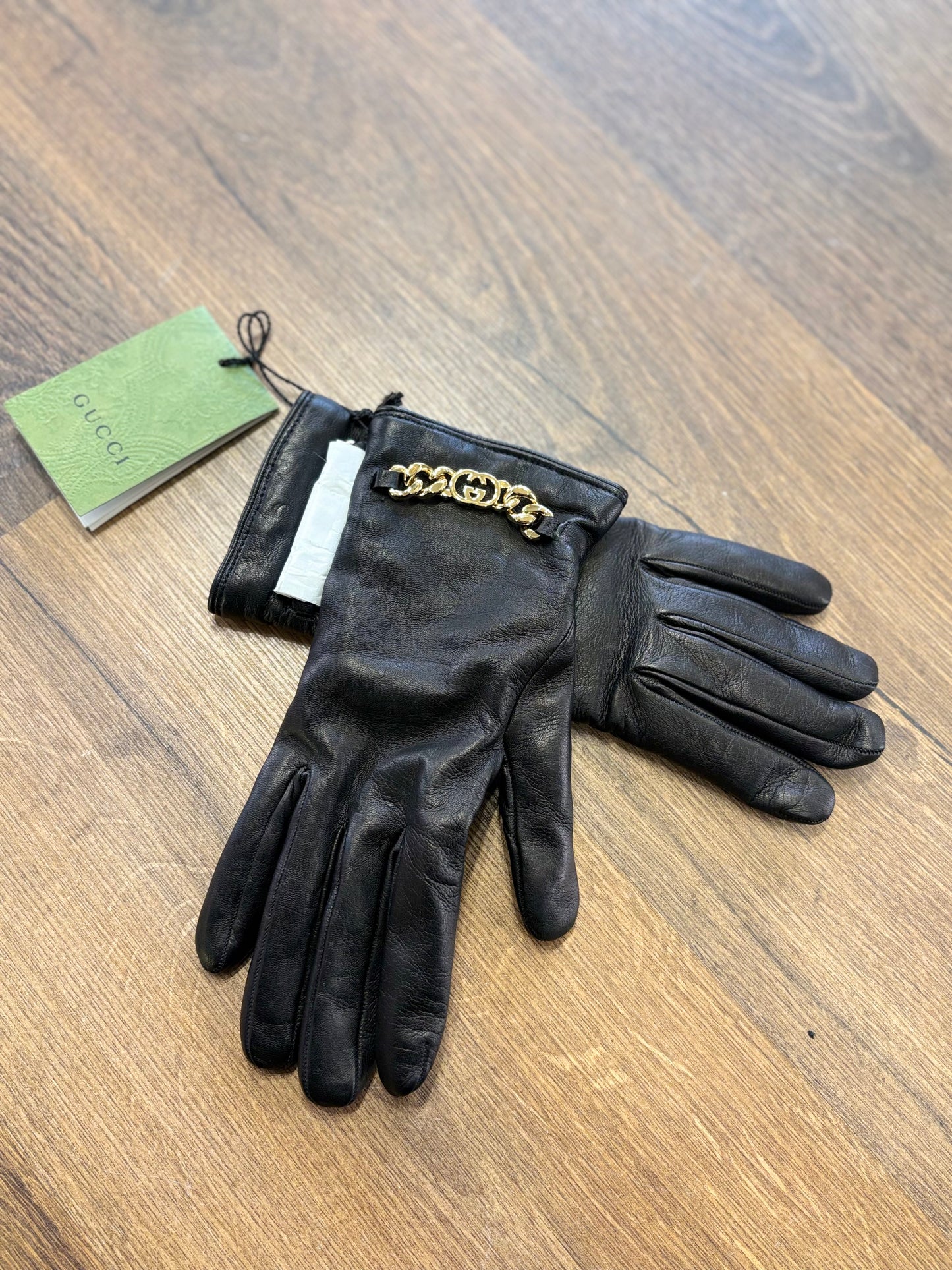 Gucci guanti in pelle di agnello e cashmere morsetto dorato