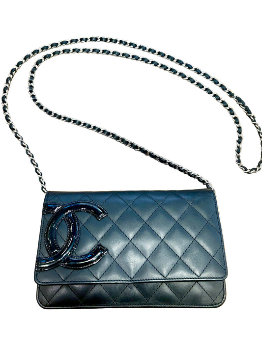 Chanel  Wallet on Chain (WOC) Cambon in Pelle di Vitello Trapuntata Nera Metallo Argento
