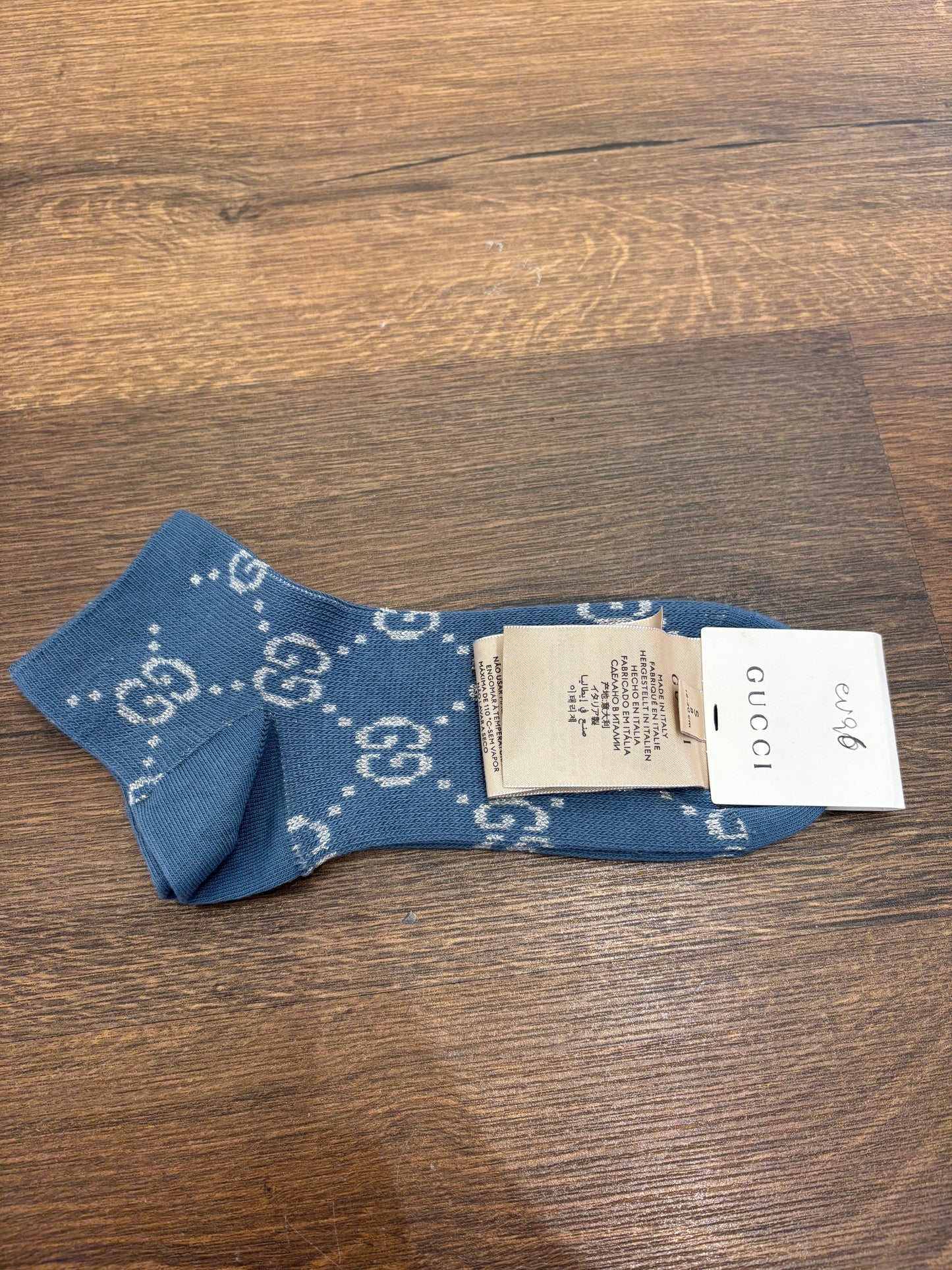 Calzini Corti Gucci in Lamé con Monogramma GG - Azzurro (tgS) Nuovo