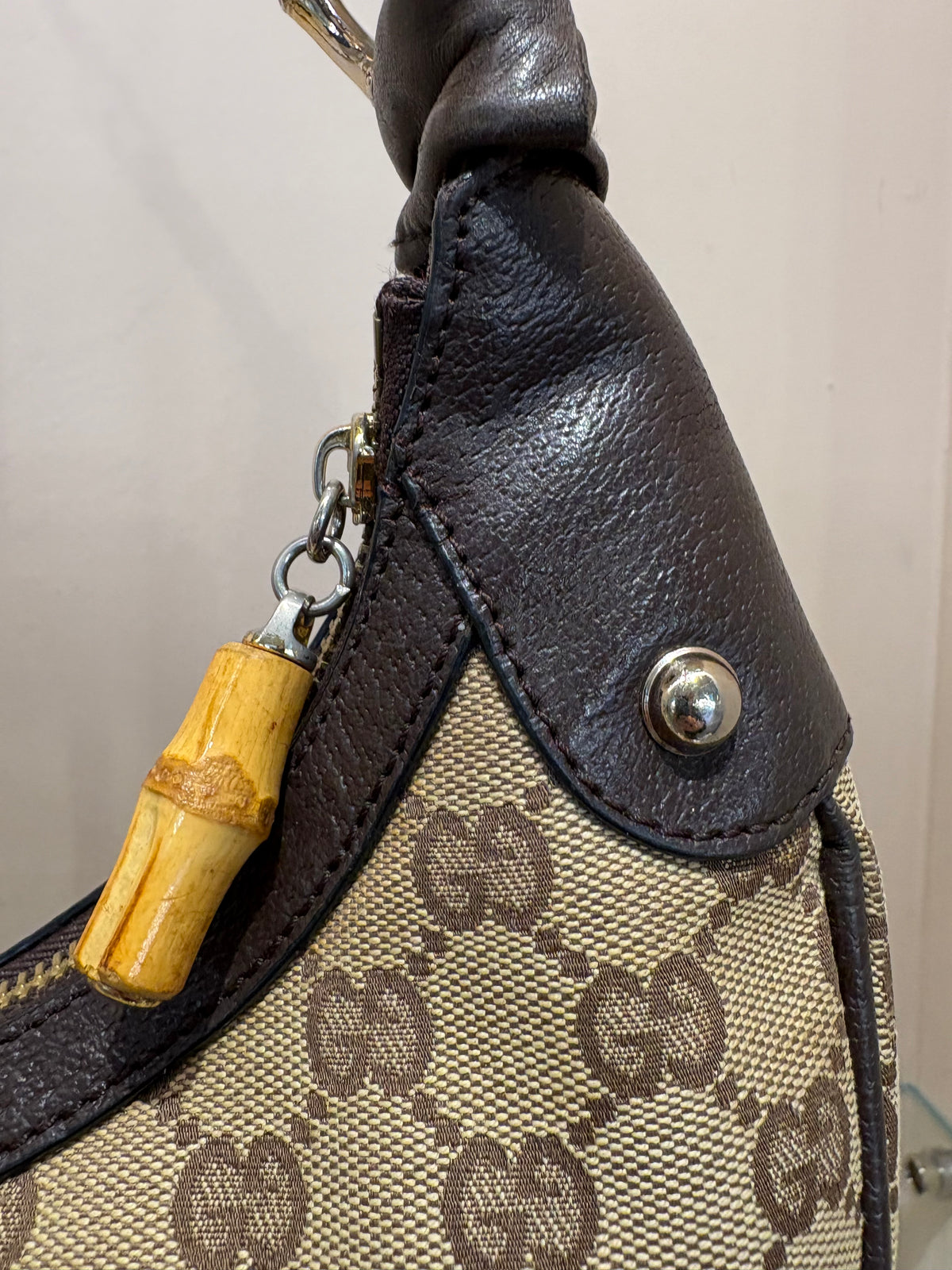 Gucci Borsa a spalla  Bamboo Ring Hobo in Tela GG Canvas e Pelle Marrone