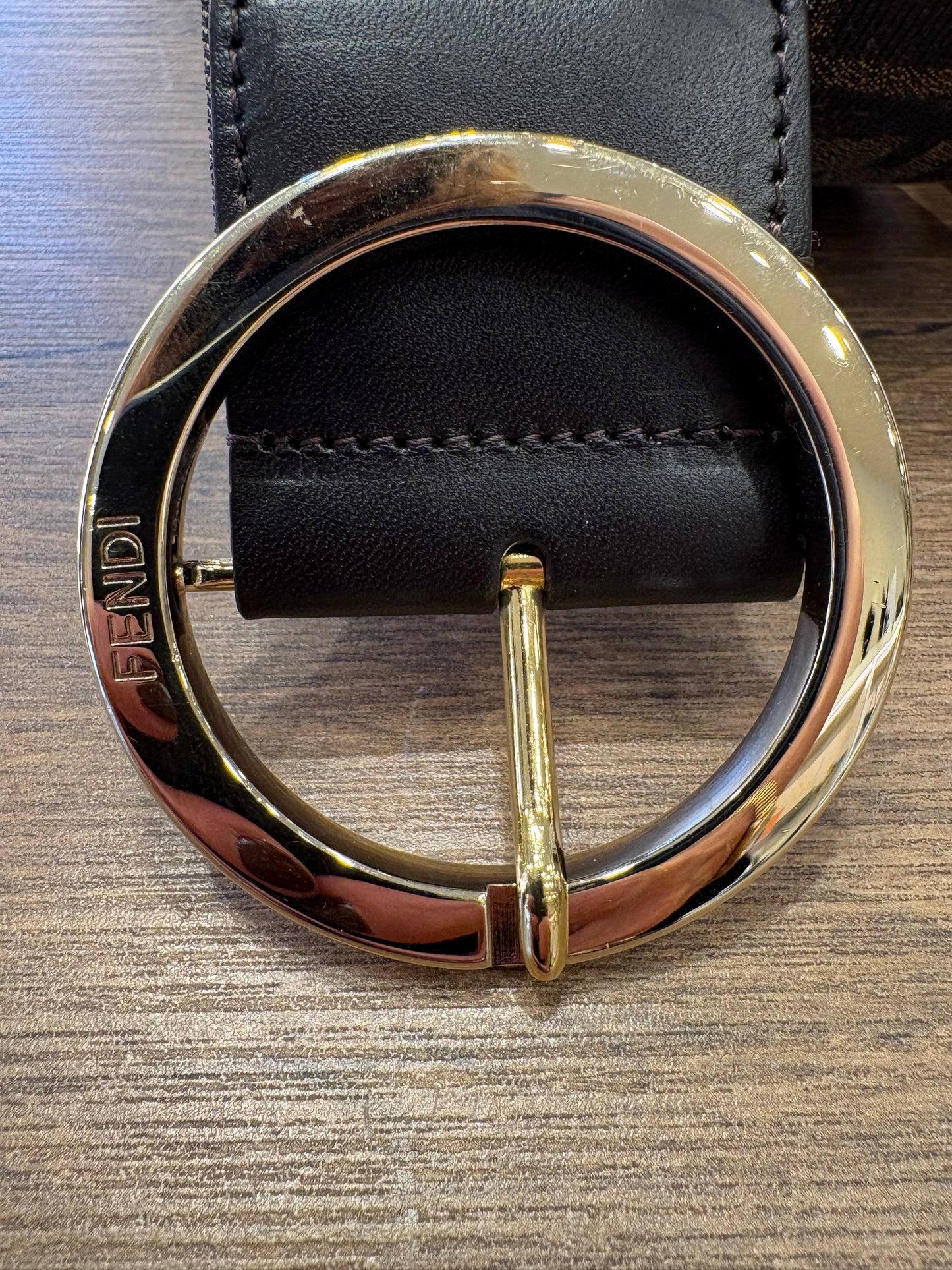 Fendi Cintura Vintage  in Tela Monogram FF e Pelle con Fibbia Tonda Dorata Misura 90