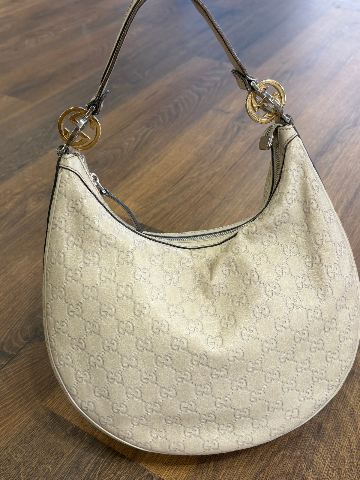Gucci Borsa Spalla Twins Hobo in Pelle Guccissima Medium Bianco Avorio