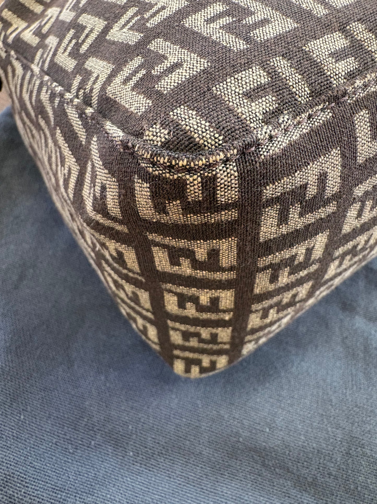 Fendi Zucchino Canvas Pochette vintage manico in pelle