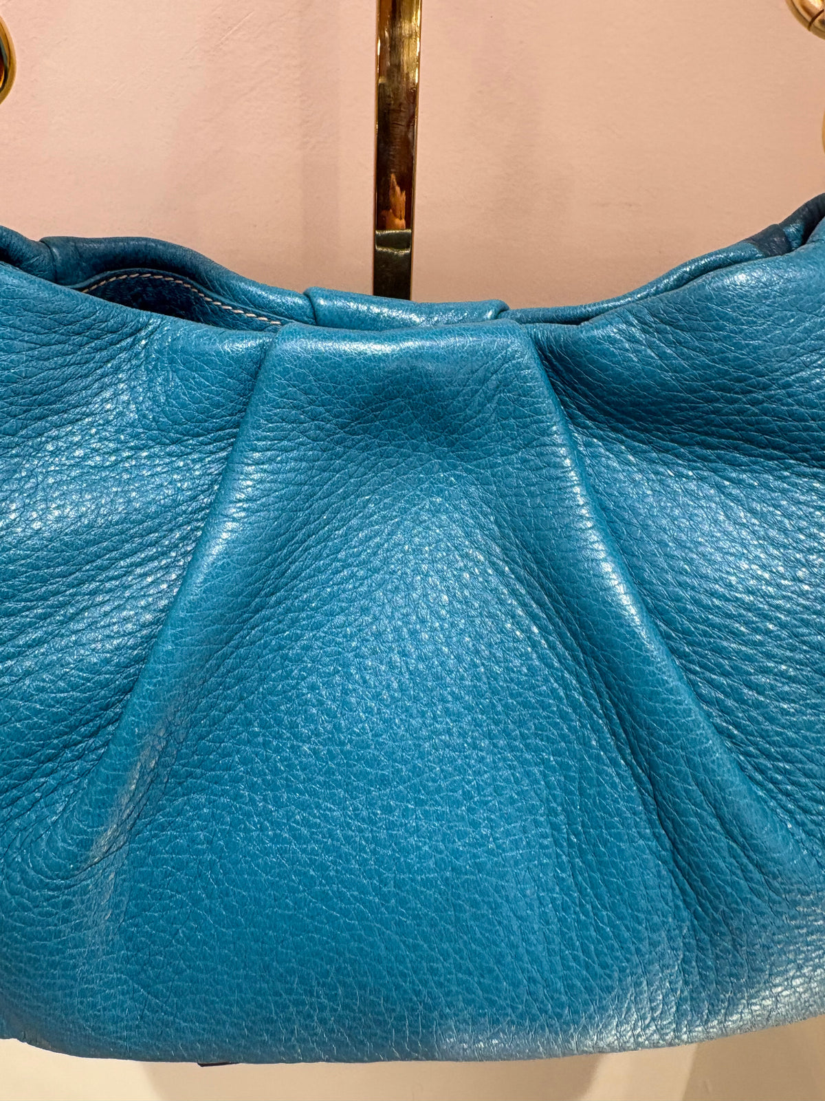 Borsa a spalla Prada Vintage Cervo Pleatsin pelle arricciata Turchese