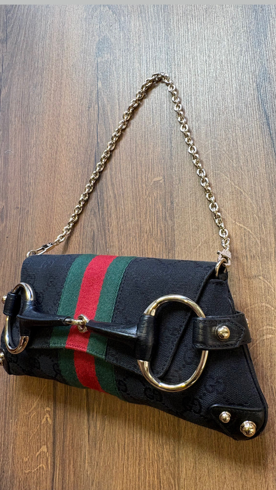 Gucci Borsa a Spalla Gucci Horsebit Chain Clutch in Tela GG Monogram e Nastro Web ( Tom Ford 2004)