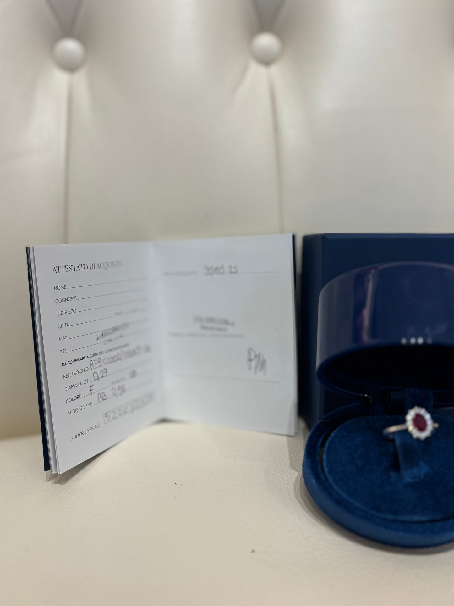 Recarlo anello in oro bianchi diamanti e rubino mis13