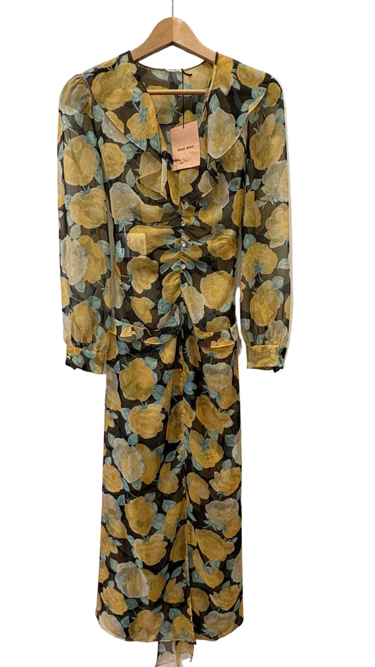 Miu Miu abito lungo georgette floreale con cristalli