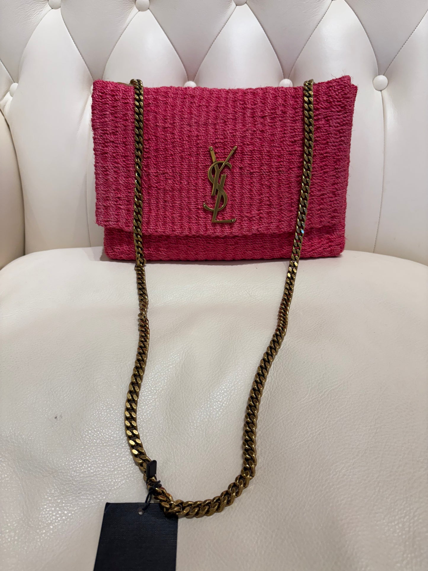 Ysl Kate in rafia rosa metallo dorato