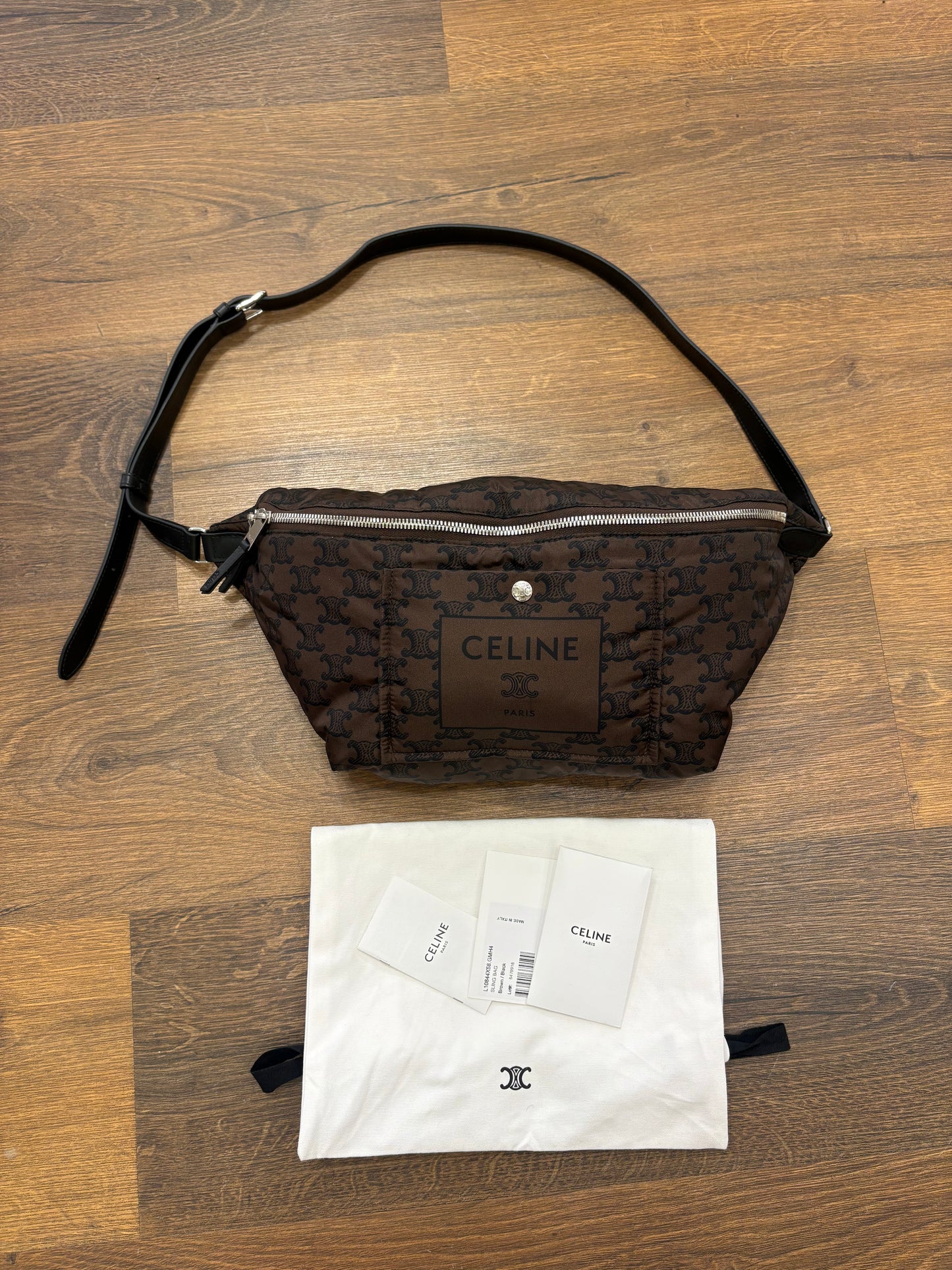SLING BAG CELINE IMBOTTITA IN NYLON E PELLE DI VITELLO - MARRONE/NERO