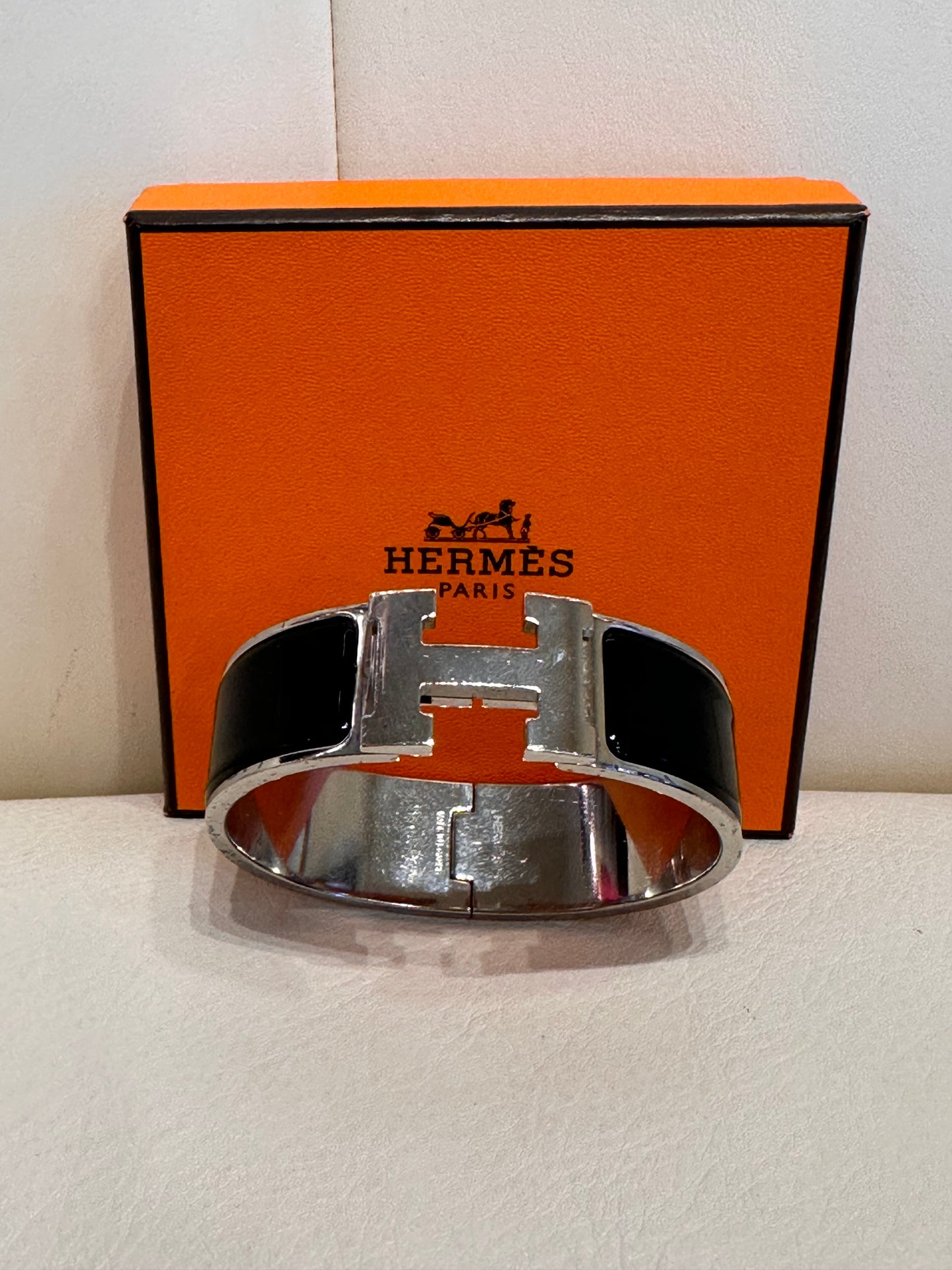 Hermès bracciale Clic Clac H  silver -smalto nero