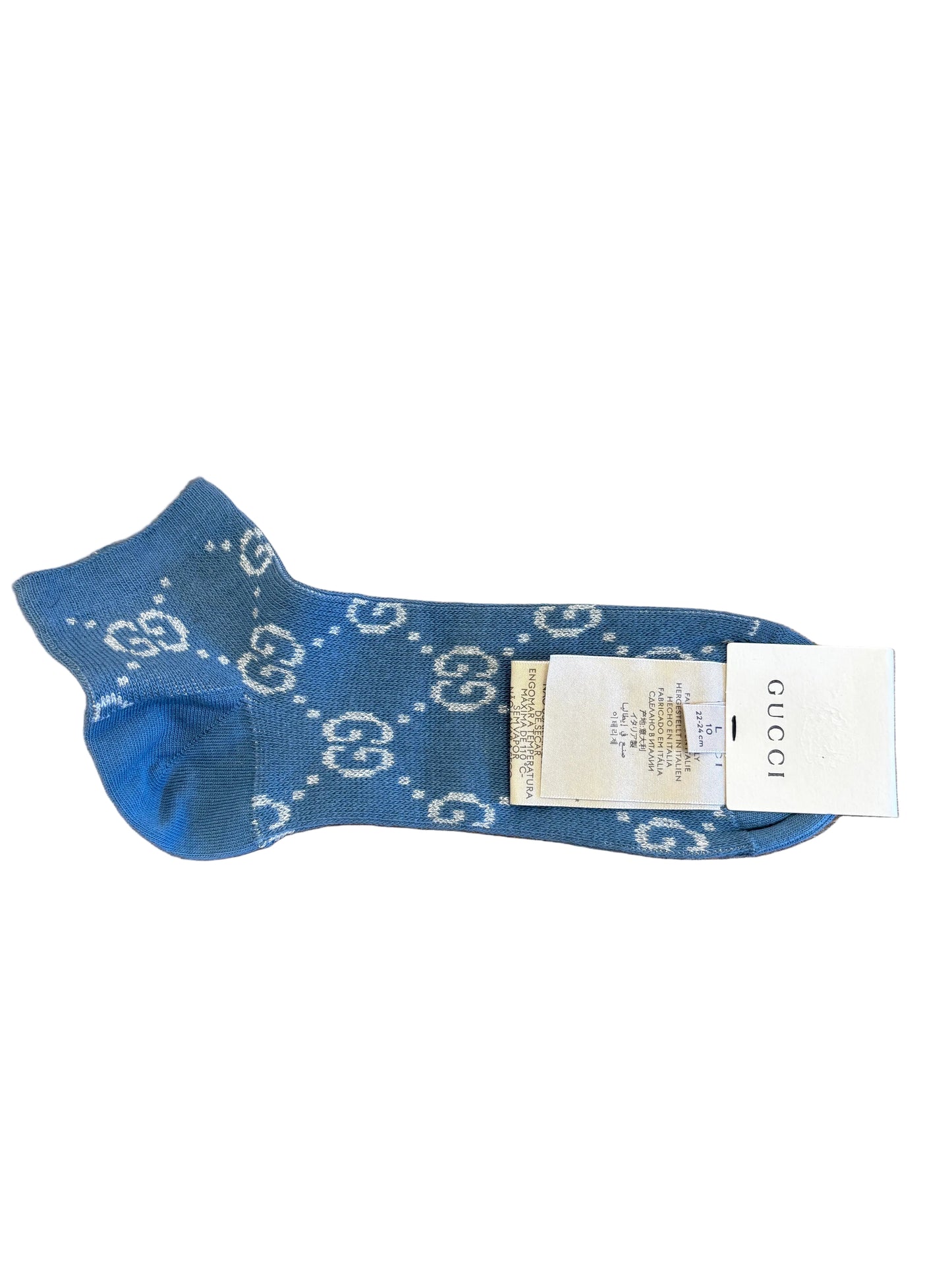 Calzini Corti Gucci in Lamé con Monogramma GG - Azzurro (tgS) Nuovo