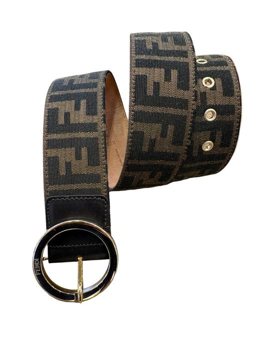 Fendi Cintura Vintage  in Tela Monogram FF e Pelle con Fibbia Tonda Dorata Misura 90
