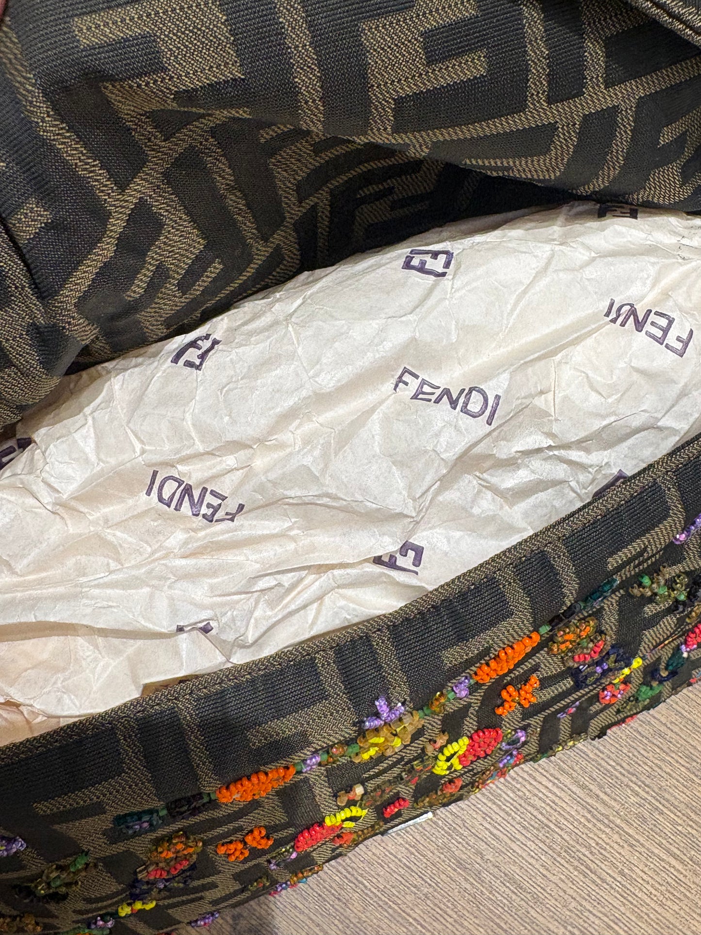 Fendi Zucca Floral Beaded Baguette Bag (Edizione Limitata Vintage, anni 2000)