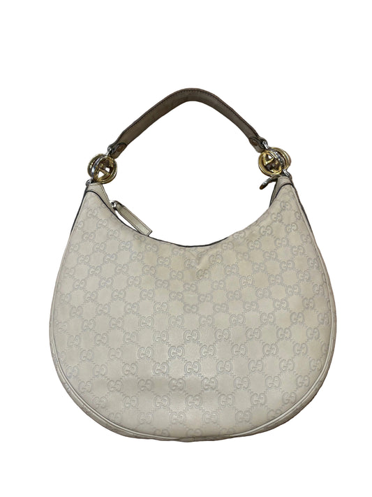 Gucci Borsa Spalla Twins Hobo in Pelle Guccissima Medium Bianco Avorio
