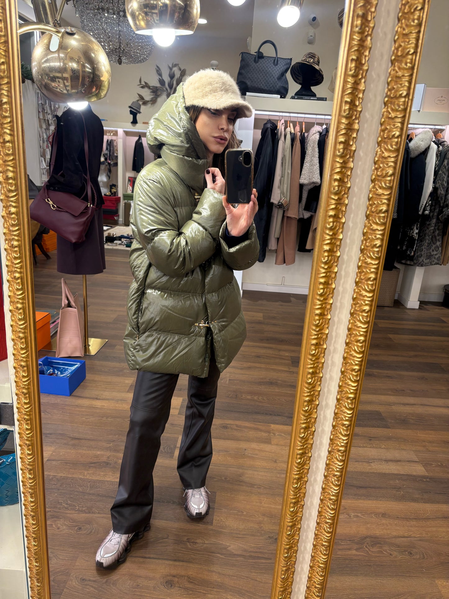 Fay piumino verde salvia ganci oro chiaro M