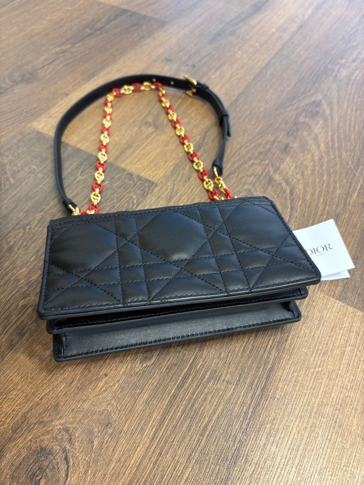 Christian Dior Miss Caro Mini Capsule Dioramour in Pelle di Agnello Macrocannage Nera Nuova con Cartellino