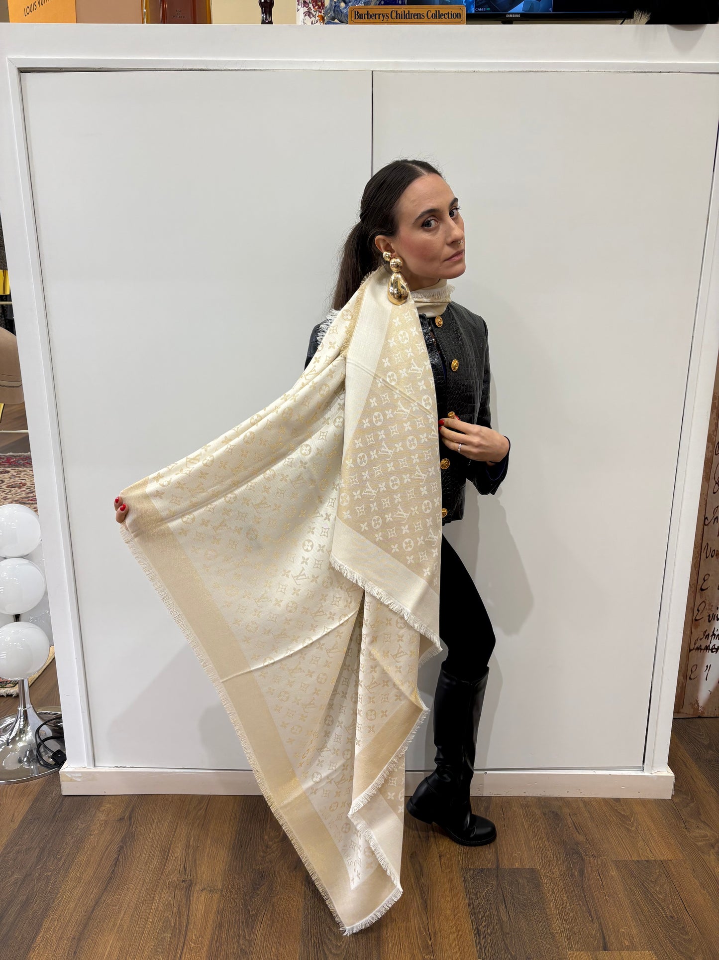 Louis Vuitton scialle Shine avorio / beige metallizzato
