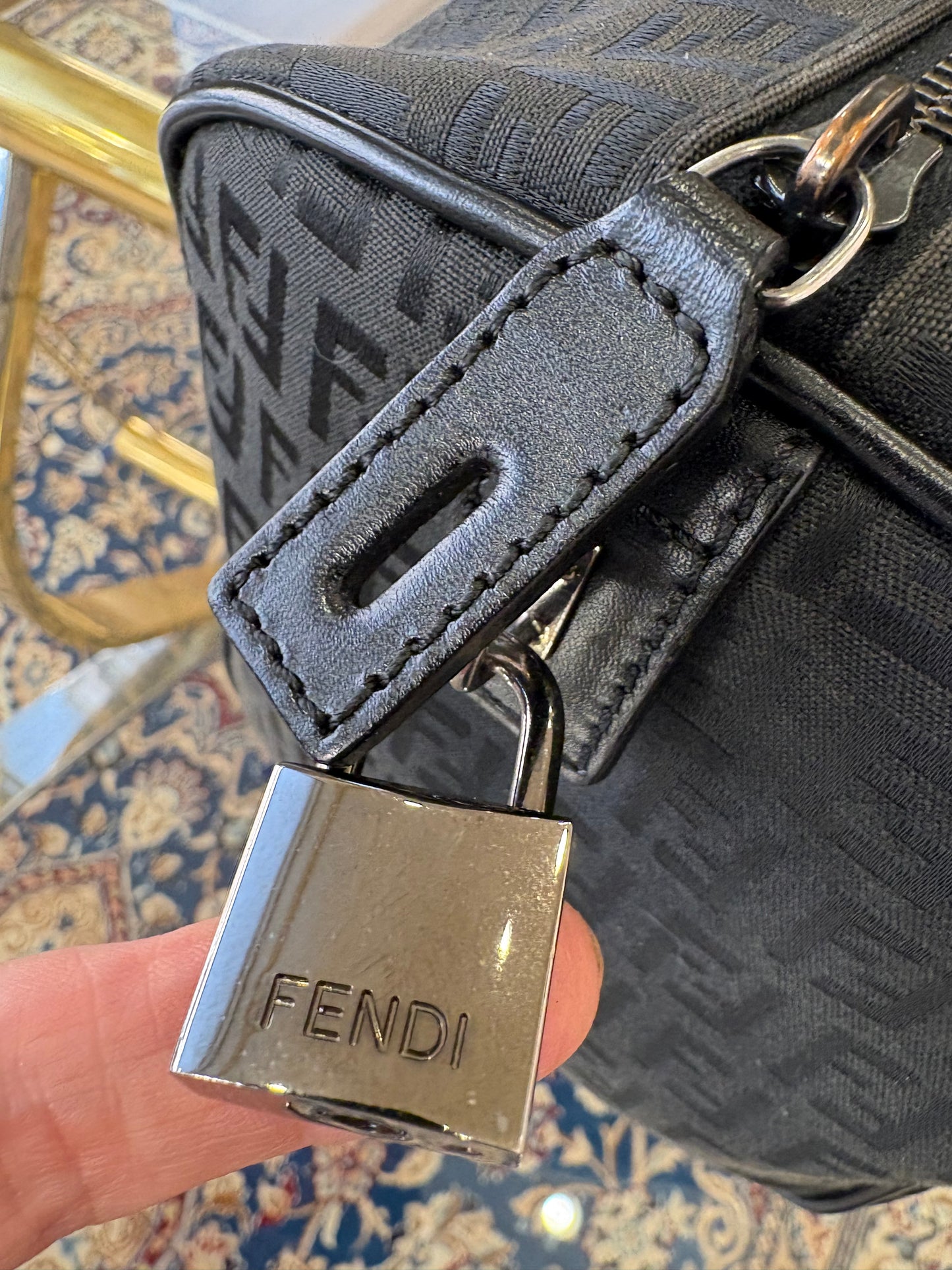 Fendi Boston bauletto vintage tessuto e pelle nero