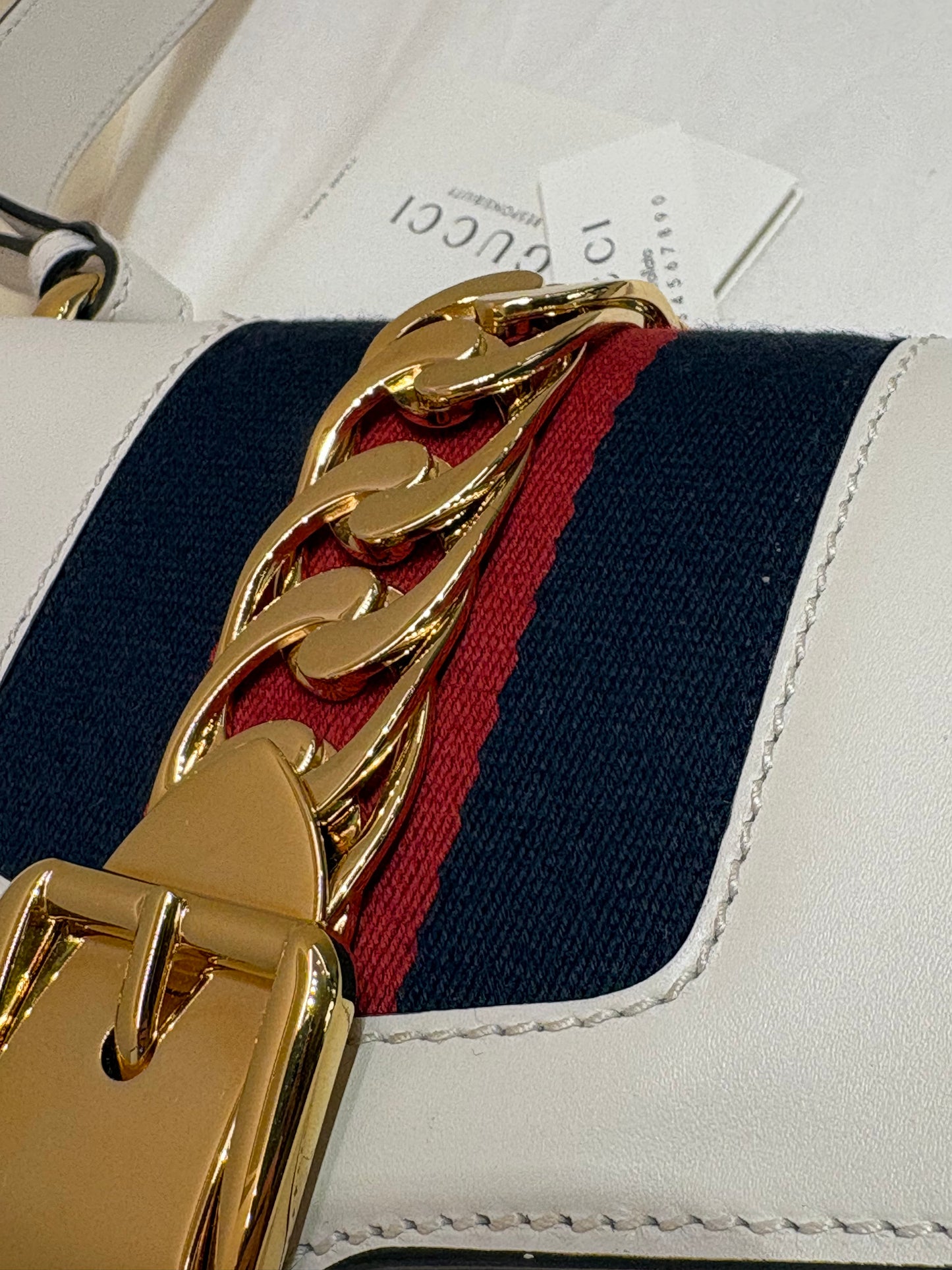 Gucci Silvye borsa in pelle bianca doppia tracolla