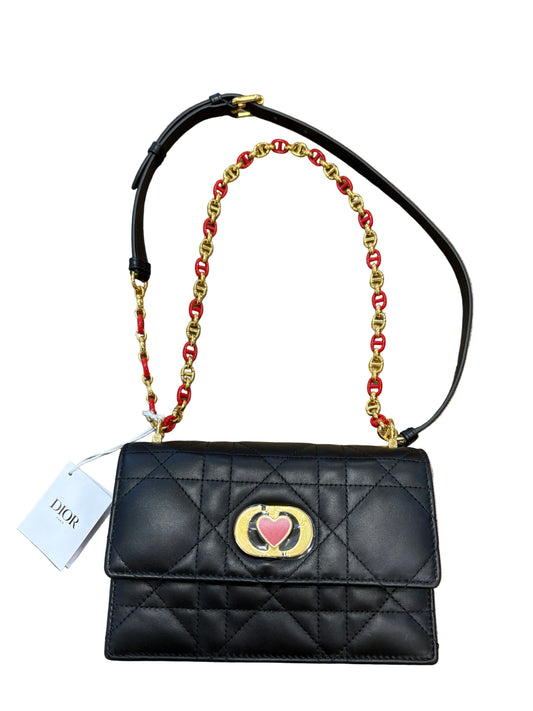 Christian Dior Miss Caro Mini Capsule Dioramour in Pelle di Agnello Macrocannage Nera Nuova con Cartellino