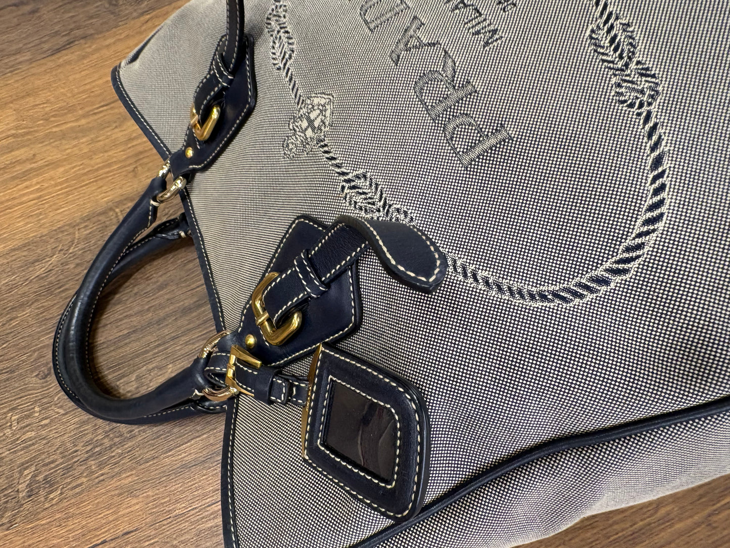 Prada borsa centenario in tela e pelle blu