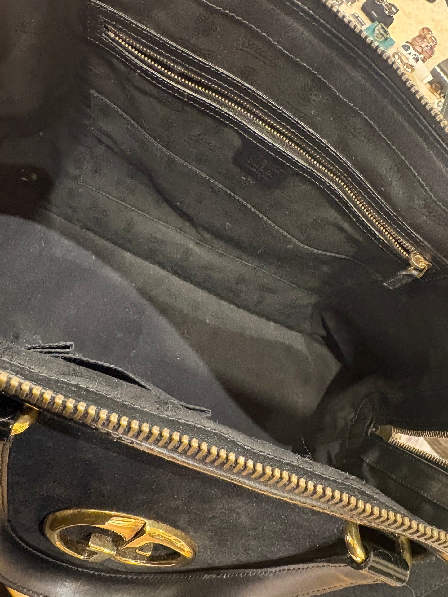 Gucci borsa a mano in suede nero metallo dorato
