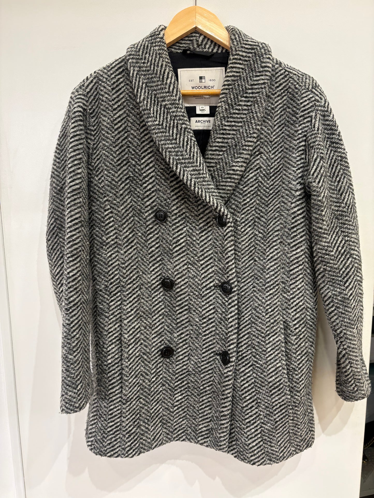 Woolrich cappottino tweed in lana resca doppio petto xs