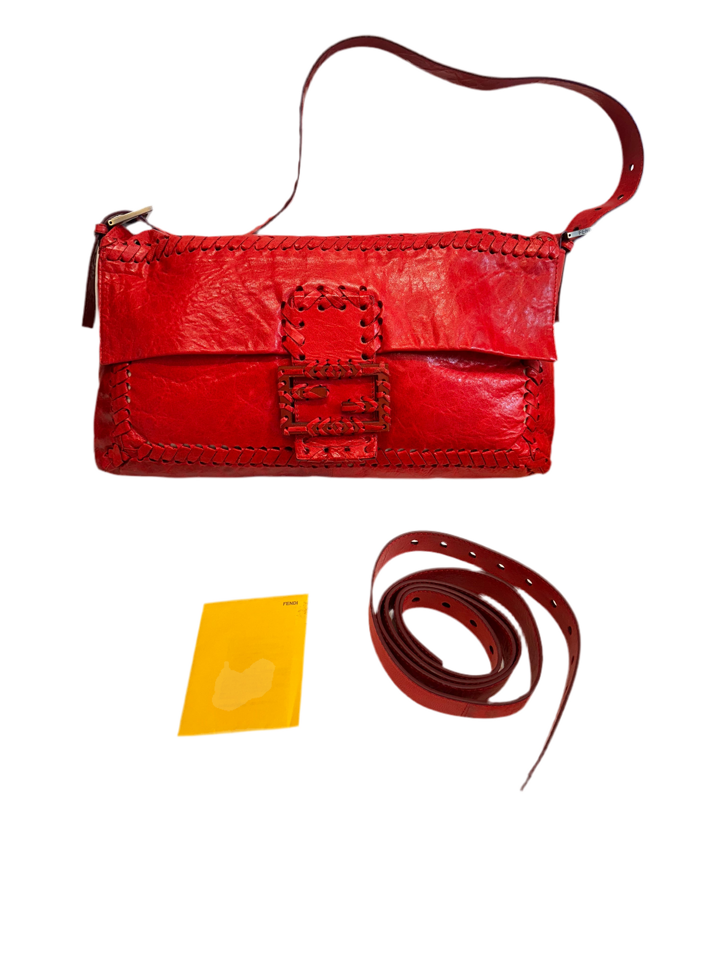 Fendi maxi baguette in pelle rossa , doppia tracolla