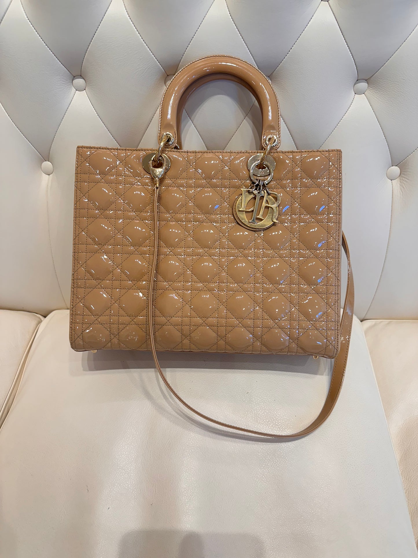 Lady Dior grande  pelle cannage lucido