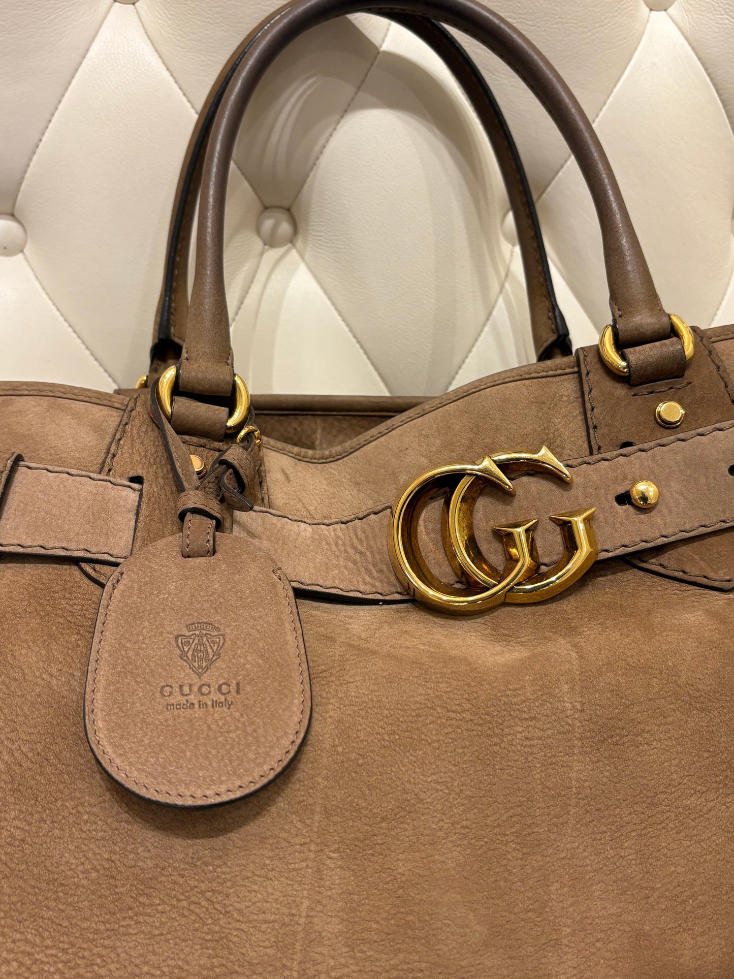 Gucci Running borsa a spalla suede cammello