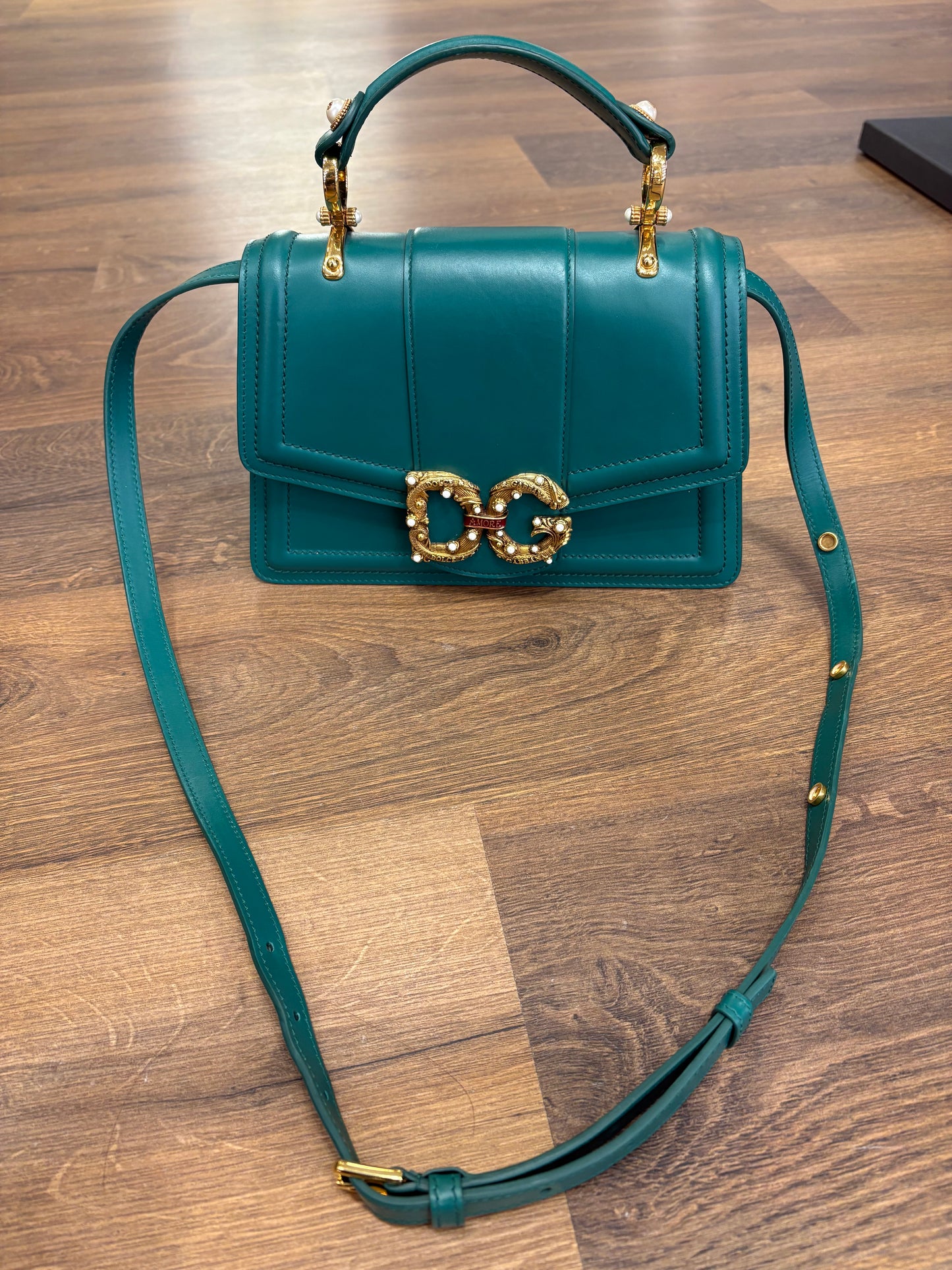 Dolce Gabbana borsa Amore small in vitello verde smeraldo