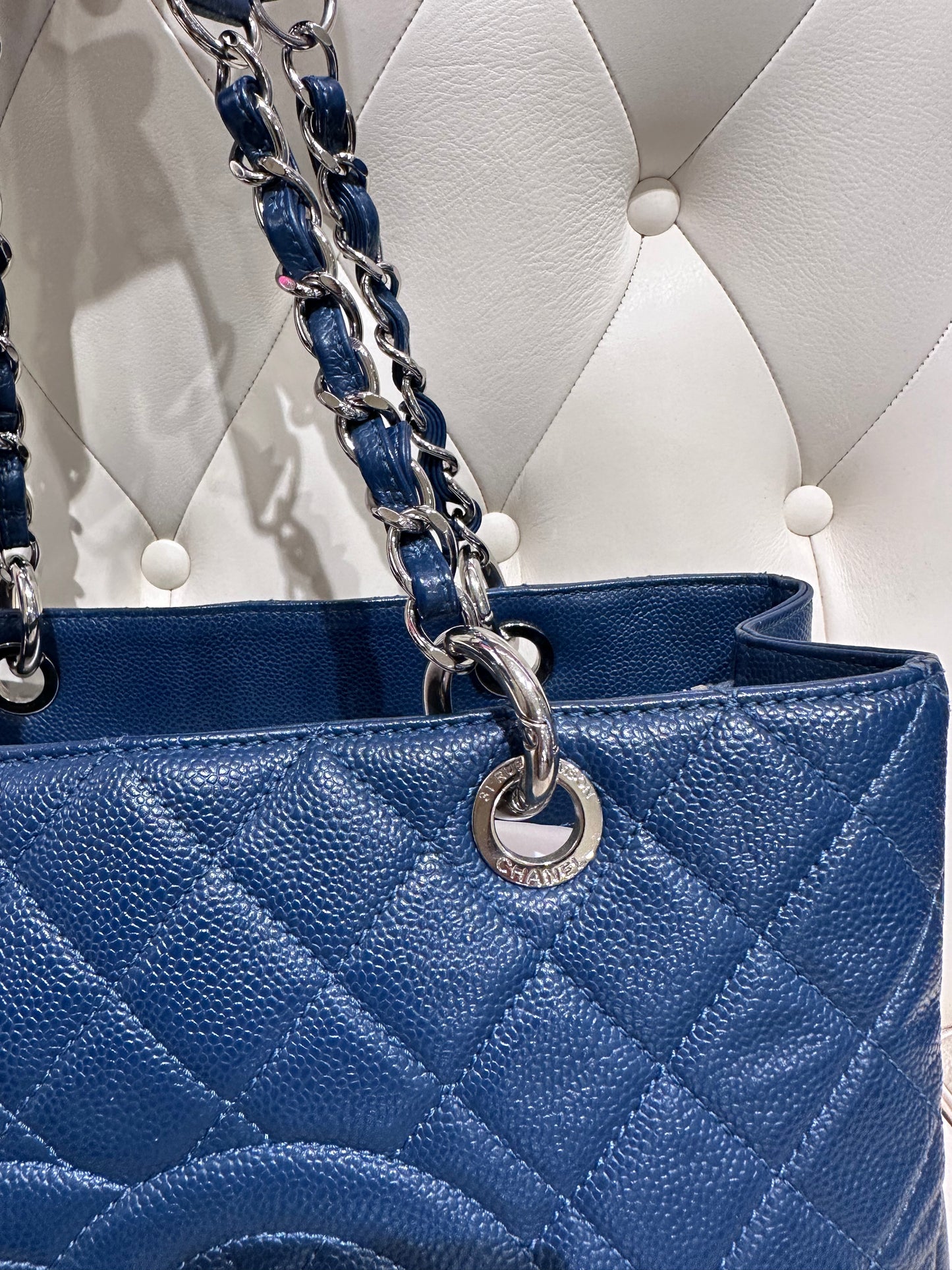 Chanel borsa shopping Gst pelle azzurra