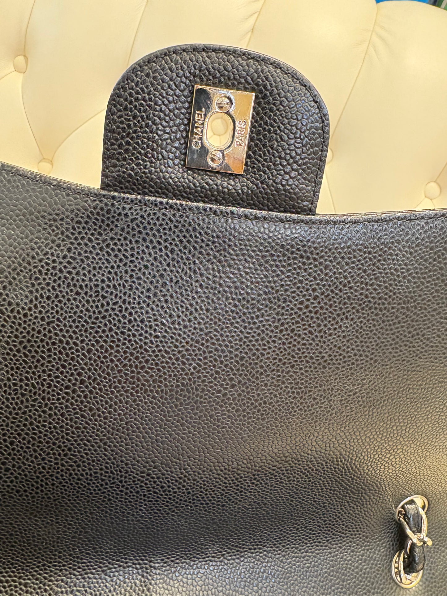 Chanel borsa maxi Jumbo cavier nero metallo silver