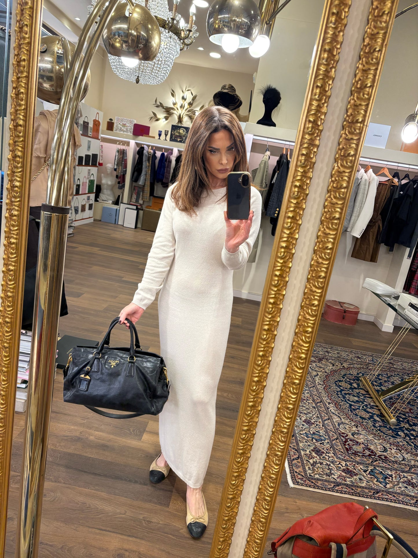 Prada borsa a mano in vitello shine con tracolla