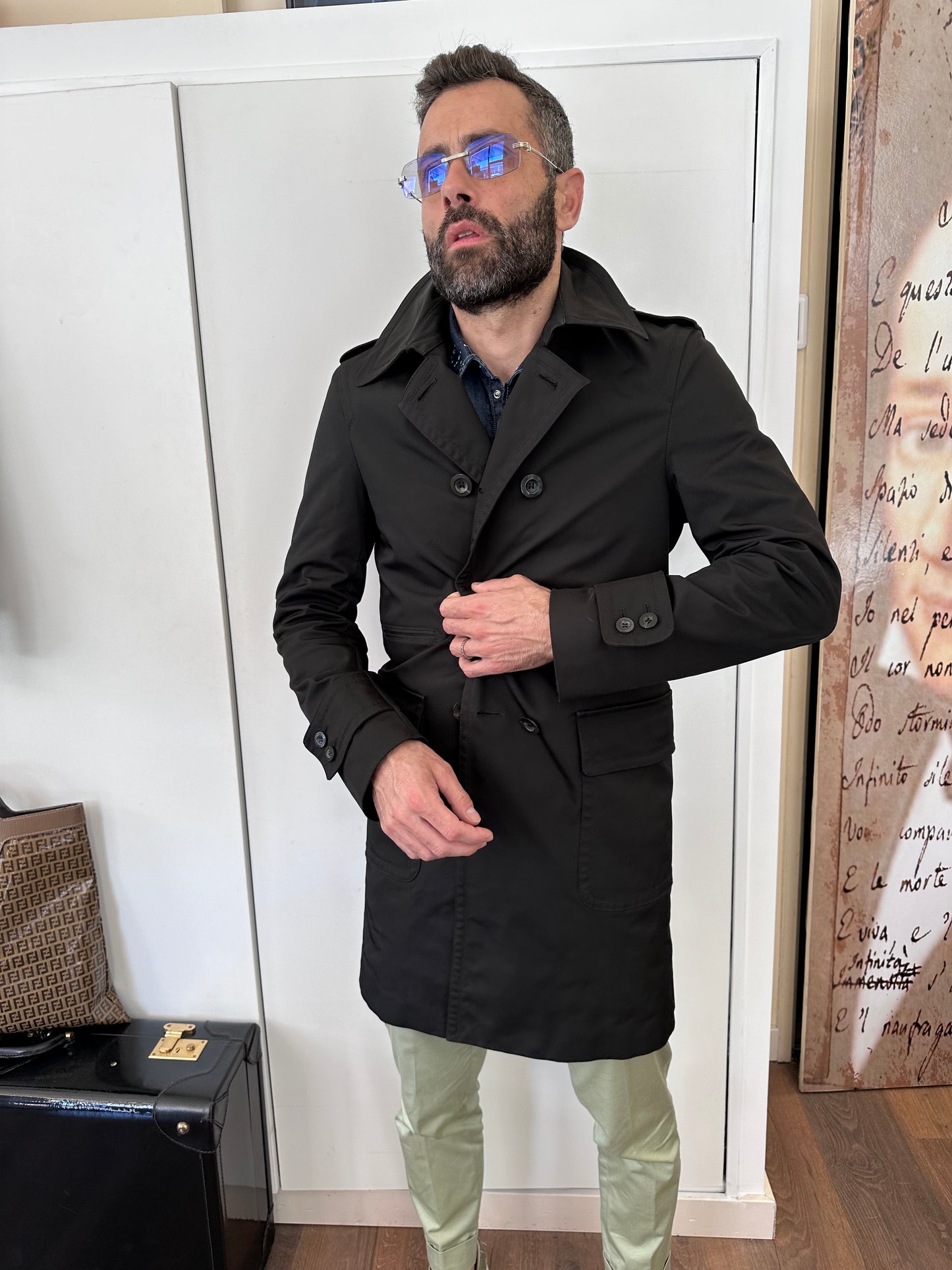 Gucci trench  doppio petto nero 46/48