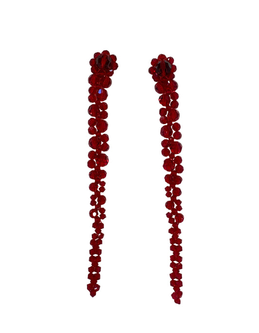 Simone Rocha Orecchini Pendenti "Drip" in Cristallo Sfaccettato Rosso