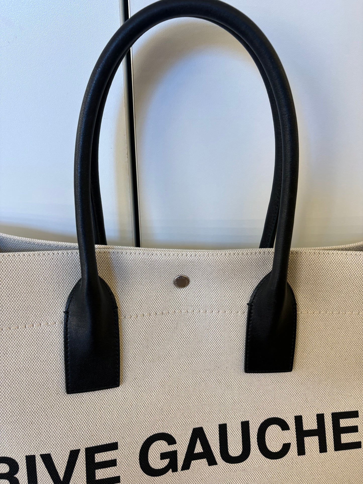 Saint Laurent Borsa Tote Rive Gauche Grande in Canvas e Pelle. Nuovo